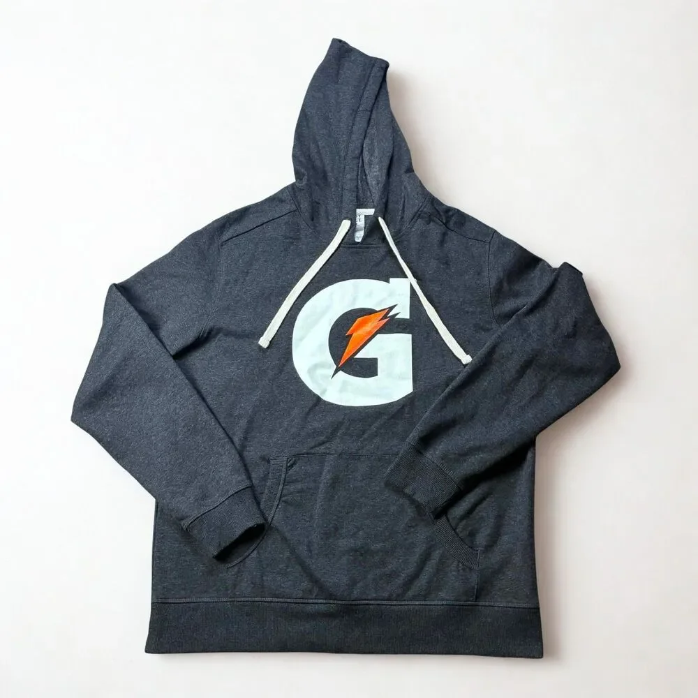 District Gatorade Hoodie Mens Large Black Big Logo Graphic Pullover Sweatshirt